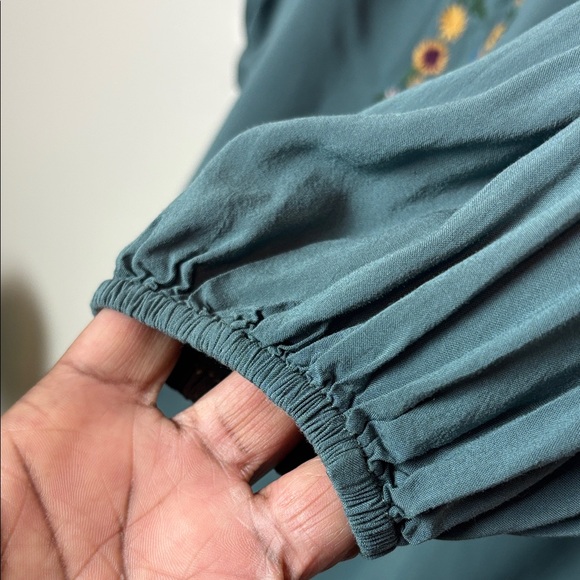 JODIFL Elegant Teal Dress Sz Small Lined Embroidered Details Rayon - Picture 7 of 10